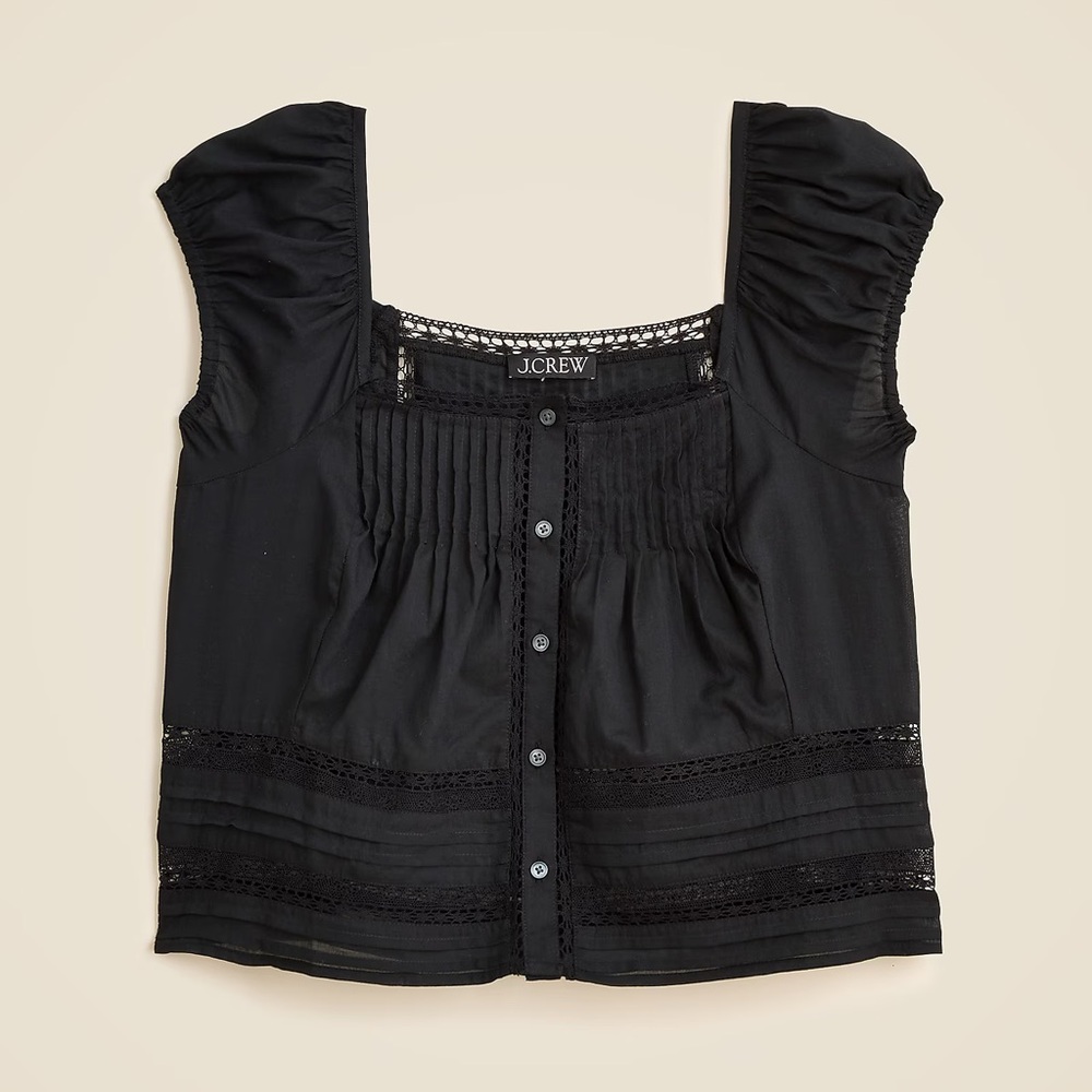 J. Crew Cap sleeve lace trim top in cotton voile